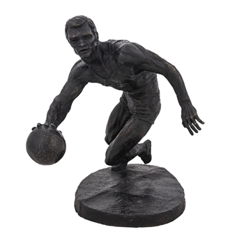 1971 Jerry West Personally Owned 1ft Tall Bronze "NBA Logoman Dribbling Basketball" Sculpture (Letter of Provenance)